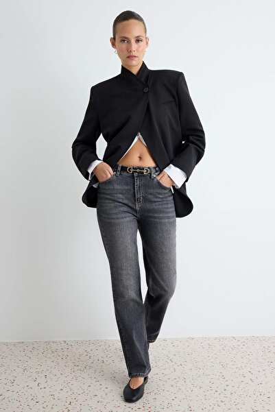 Trendyol Collection Premium Anthracite Low Stretch Regular Waist Slim Straigh...