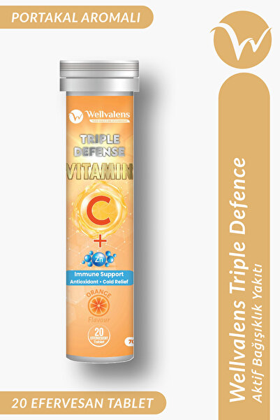 Wellvalens Triple Defense Efervesan Tablet 1000 mg C Vitamini Çinko D3 Portak...