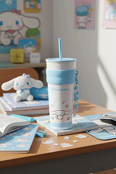 Miniso Sanrio Lisanslı Cinnamoroll Askılı ve Pipetli 304 Kalite Paslanmaz Çel...
