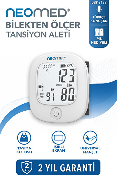 neomed DBP-8178 Türkçe Konuşan Tek Tuşla Ölçen Işıklı Bilekten Dijital Tam Ot...