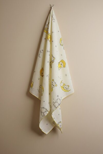 %100 Pamuk Müslin Bebek Battaniyesi 80x90 cm – Ayıcık Desenli, Yumuşak & Doğal