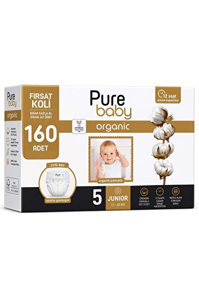 Pure Baby Organic Baby Diapers Size 5 11-20 kg Junior 160 Pieces Advantage Fı...
