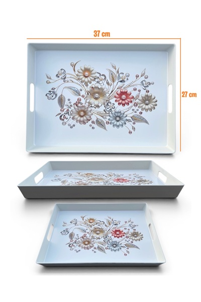 EZMK EV GEREÇLERİ Çay Kahve Sunum Tepsisi, Beyaz Renk, 1 Adet, 375x275 mm
