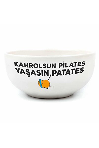 PALTO TASARIM Kahrolsun Pilates Yaşasın Patates Beyaz Seramik Kase - Hediye S...