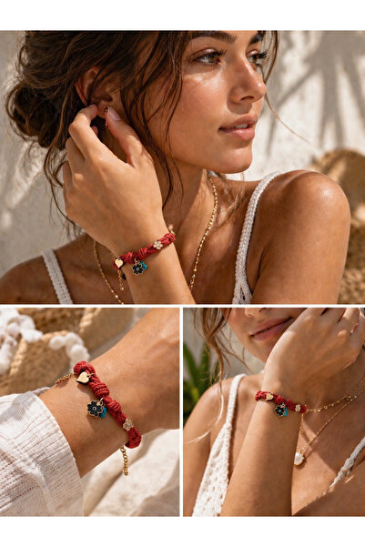 Kutcha Accessories Kırmızı Düğüm Nazar Charm Bileklik