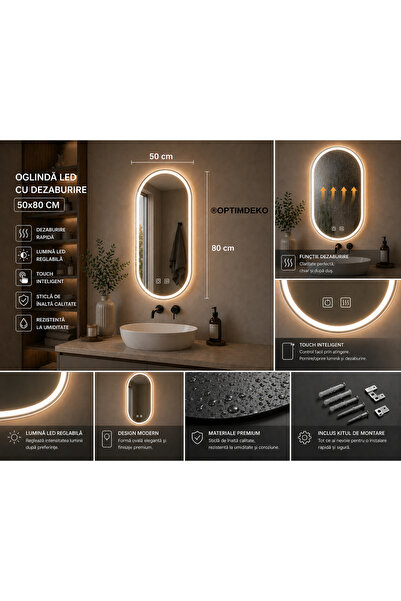 OPTIM DEKO Oglinda Baie LED Touch Rainer cu functie Dezaburire