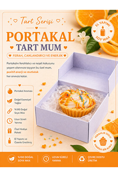 Portakal Kokulu Tart Mum – El Yapımı Dekoratif Tatlı Tasarım, Kutulu Hediyelik Özel Mum 🍊