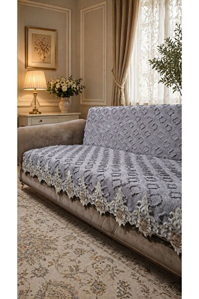 DECORA CASA HOME COLLECTİON Κάλυμμα καναπέ με δαντέλα σενίλ, αντιολισθητικό, ...