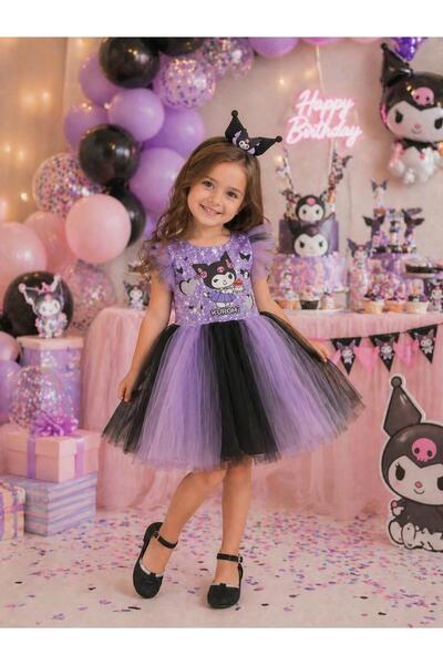 HMZ GOLD Kuromi Printed Skirt and Tulle Sleeves Birthday Special Day Party Leisure Dress