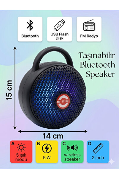 çınaroğlu avm speaker ledli fm radyo - usb - bluetooth 18 cm 5 farklı led ışı...