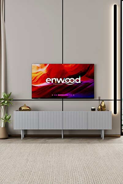 enwood Capella TV Ünitesi Sis Gri MDF 4 kapaklı 160 cm ayaklı