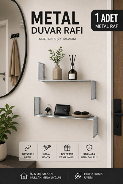 VENON 1 Adet Metal Duvar Rafı Z RAF KROM Dekoratif Raf Duvar Düzenleyici Mode...