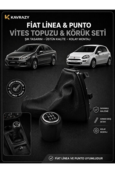 KAVRAZY Fiat Linea / Punto Deri Vites Topuzu ve Körüğü Takım (Siyah Dikişli)