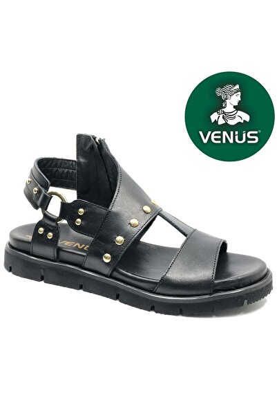 Venüs Tripki Genuine Leather Comfort Orthopedic Women's Sandals Black