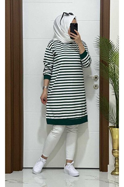 MODA ALMİRA 8770 K30 YENİ SEZON ÇİZGİLİ YEŞİL BÜYÜK BEDEN TUNİK