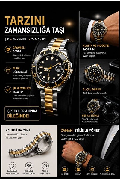 Love The Wind Sports Men's Wristwatch - Silver Gold Band & Black Dial