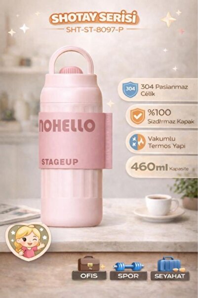 Shotay Fashion Çelik Termos Matara 460 ML Pembe - SHT-ST-8097
