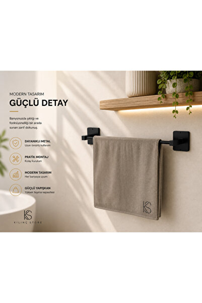 KILINÇ STORE Suport pentru prosoape pătrat adeziv negru lung Klnç0001