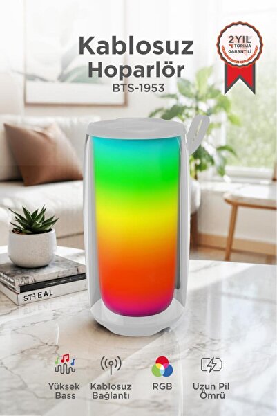Torima Bluetooth Hoparlör Rgb Işıklı TWS USB TF Destekli Speaker BTS-1953 Beyaz