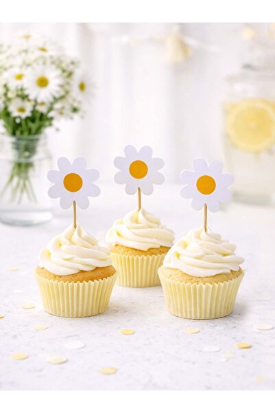 Parti Adresi Papatya Temalı Cupcake Kürdanı Pasta Süsü 10'lu