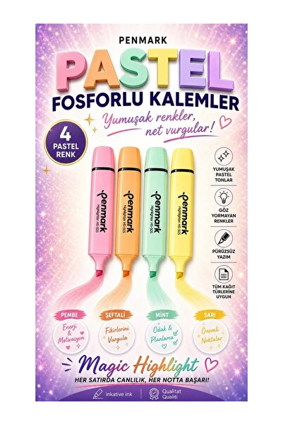 ANI OFİS KIRTASİYE A K Pastel Renkli Fosforlu Kalem Seti 4’lü – Yumuşak Tonla...