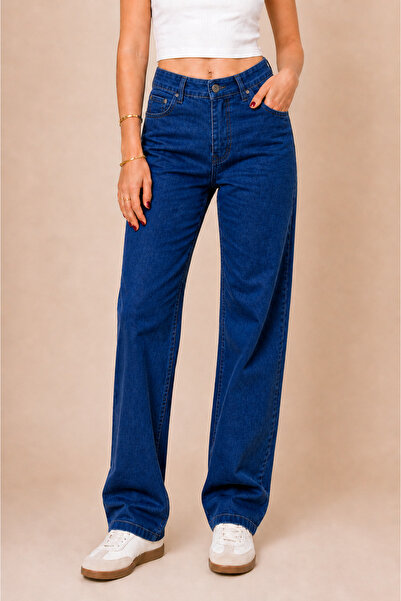 FlexiFit Yüksek Bel Kadın Palazzo Kot Pantolon – Esnek Denim Kumaş, Düz Bol P...