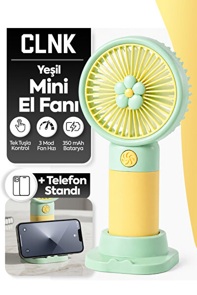 CLNK Yeşil Çiçek Tasarım 3 Kademe Sessiz Mini El Masa Fan Vantilatör Turbo Üf...