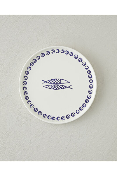 English Home Blue Fishy Seramik Pasta Tabağı 20 cm Beyaz - Lacivert