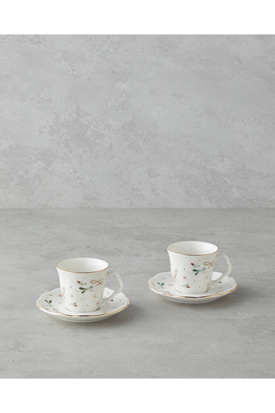 English Home Greena Bone Porcelain 4 Piece Coffee Cup Set for 2 People 80 ml ...