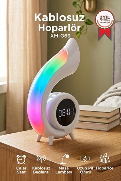 Torima Bluetooth Hoparlör Saat Özellikli Masa Lambası 6in1 XM-G69 Beyaz