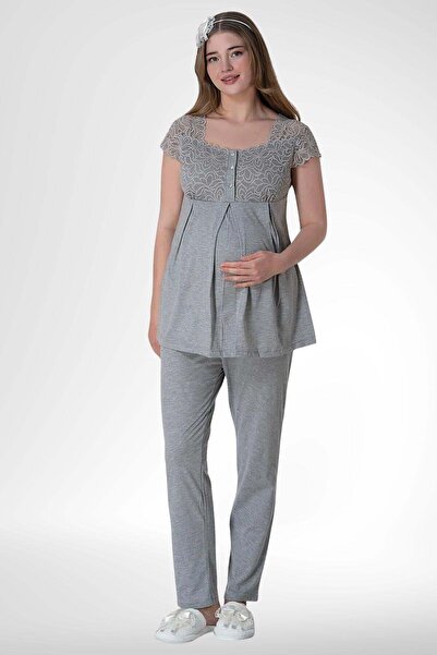 Mecit Pijama Set pijama de maternitate Mecit 6003 cu halat gri