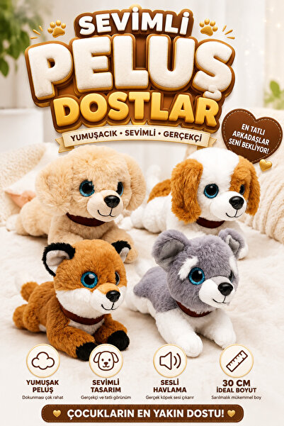 viyolmarketim 4 Adet Peluş Sesli Yavru Köpek 30 cm – Havlayan Yumuşak Peluş O...