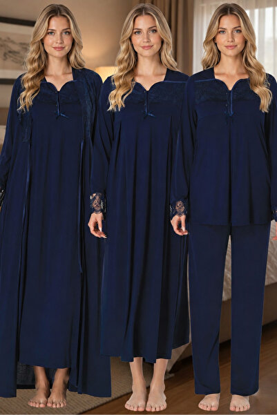 Lohusa Homewear New Season Navy Blue Maternity Long Sleeve Stylish Lace Embro...