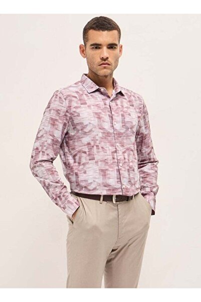 The Bear House Men's Pink Abstract Geometric print Tailored Fit Formal Shirt ...