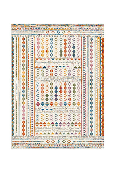 Rugs Modern Halı SDT Etnik Renkli Geometrik Desenli Vintage Modern Beyaz Krem...