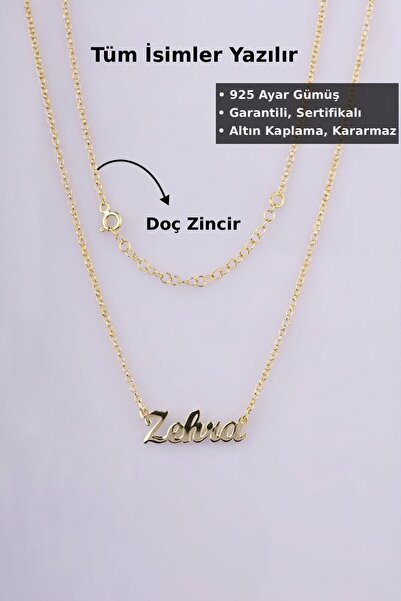 Jewelmim Doç Zincir İsim Yazılı Gümüş Kolye | Sarı Altın Kaplama Hediye 925 A...