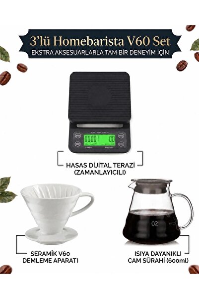 VESTRON Kahve Demleme Tanışma Seti V60|Sürahi|Kahve Tartısı|3lu Set
