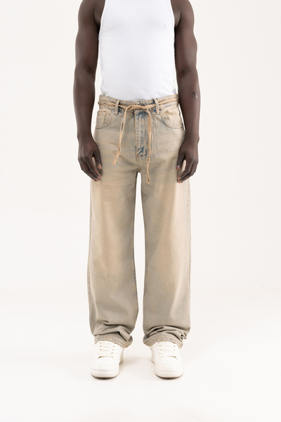 Machinist Men's Oversize Baggy Washed Jean Trousers Light Gray