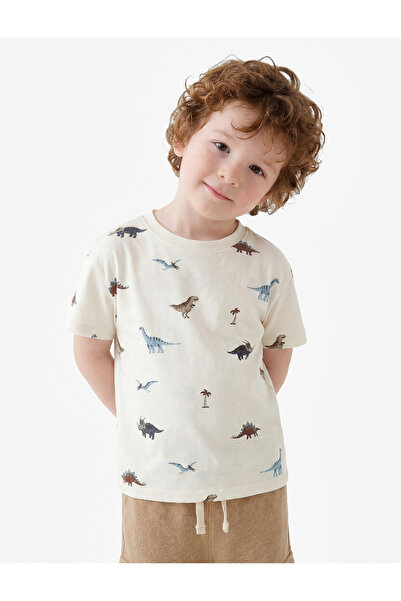 Koton Dinosaur Printed Cotton Ecru Baby Boy T-Shirt 6Smb10021Tk