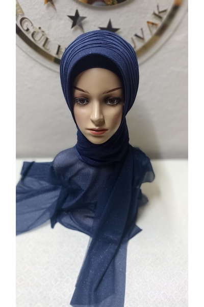 Ergül Duvak شال أزرق داكن لامع، شال جاهز، شال زفاف، شال جاهز للارتداء، عمامة ...
