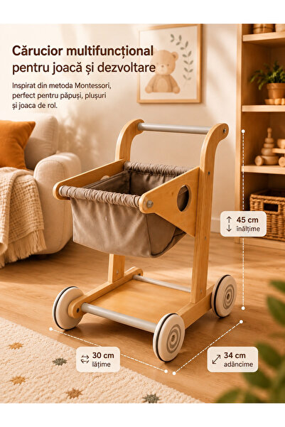 Denn Store Cărucior, Push walker din lemn, Carut supermarket pentru copii 45 ...