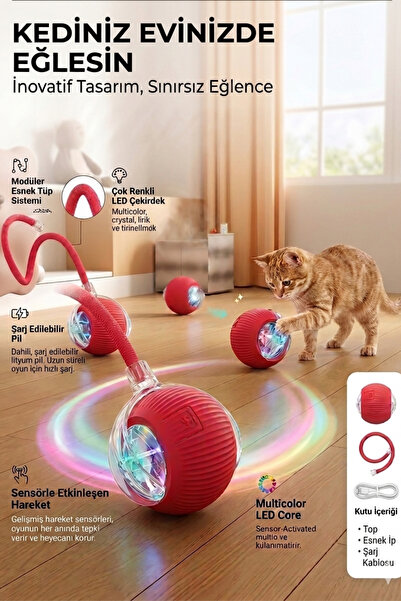 ego home Akıllı Kedi Oyuncağı,Kedi Oyun Topu Silikon USB Şarjlı, LED Işıklı, ...