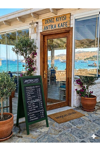 VEO STORE Ahşap Ayaklı Menü Panosu - Çift Taraflı Tebeşir Tahtası - Kafe Rest...
