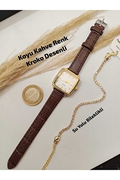 Brality ساعة يد نسائية ريترو فينتاج مينيمال بعلبة ذهبية بيضاوية الشكل وحزام ب...
