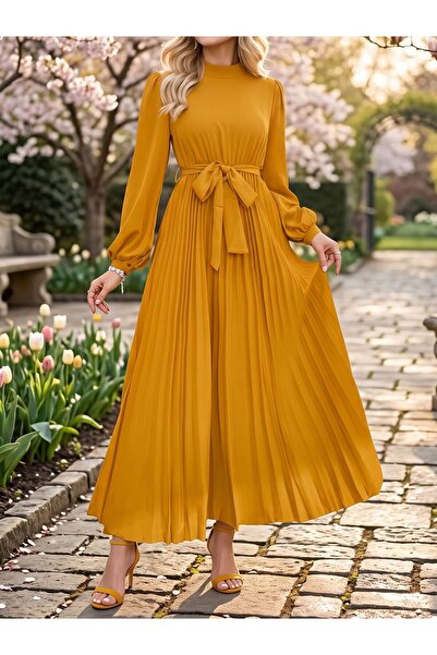 Iuliashop Rochie lungă plisată galbenă Adela - XS