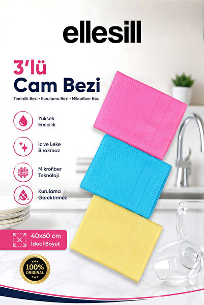 Ellesill Imported 3-Pack Glass Cloth, Cleaning Cloth, Drying Cloth, Microfibe...