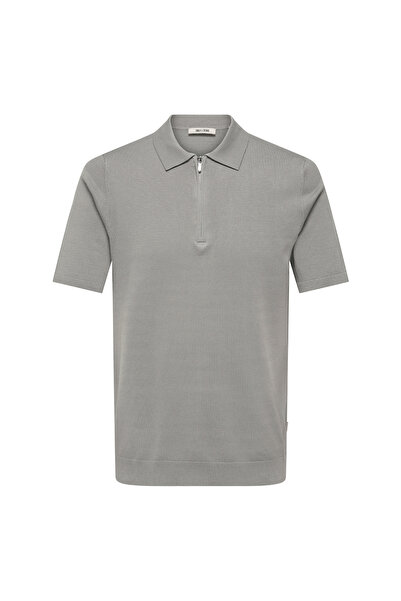 Only & Sons Gömlek Yaka Normal Düz Gri Erkek Kazak 22028606 ONSWYLER LIFE ZIP...