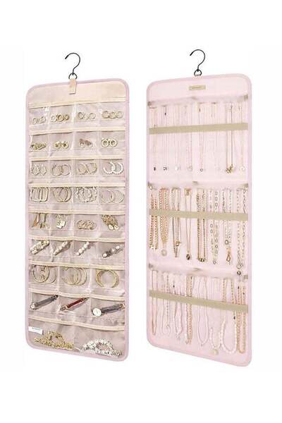 Arabest Double-Sided Hanging Necklace Organizer with Metal Hooks, Jewelry Hol...
