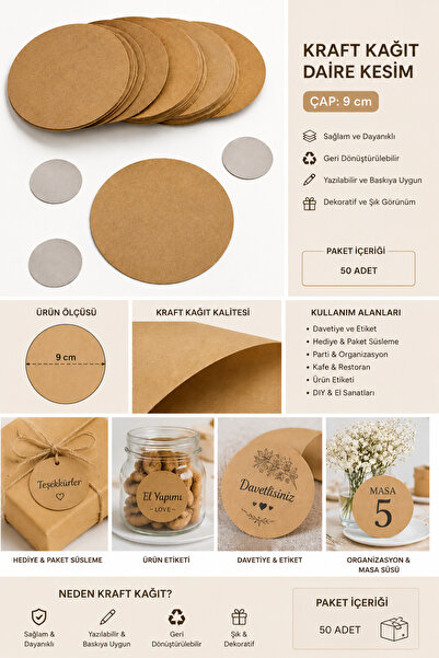 ecenplast 9 Centimeter Kraft Cardboard Coasters 50 Pieces