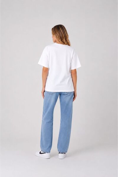 Lizbon Style Women's Oversize 100% Cotton T-Shirt Comfortable Fit Printed White T-Shirt